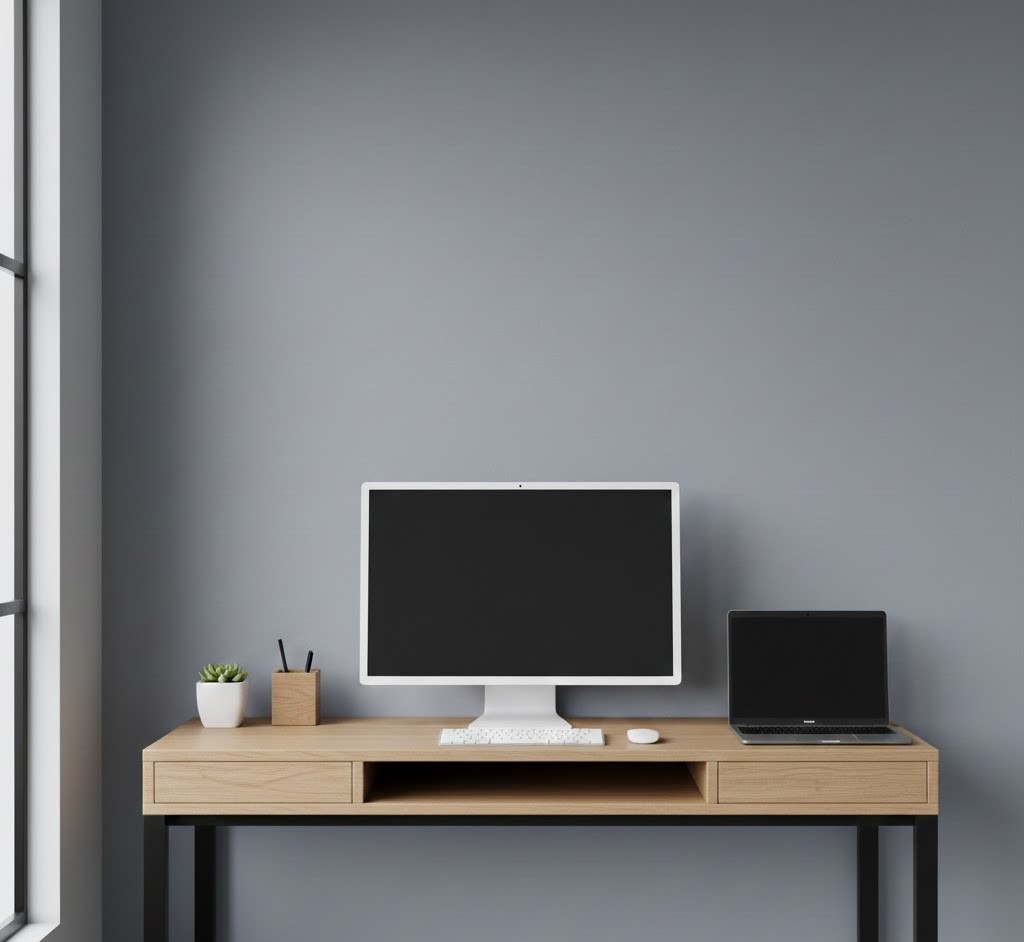 Clean desk setup with hidden cables