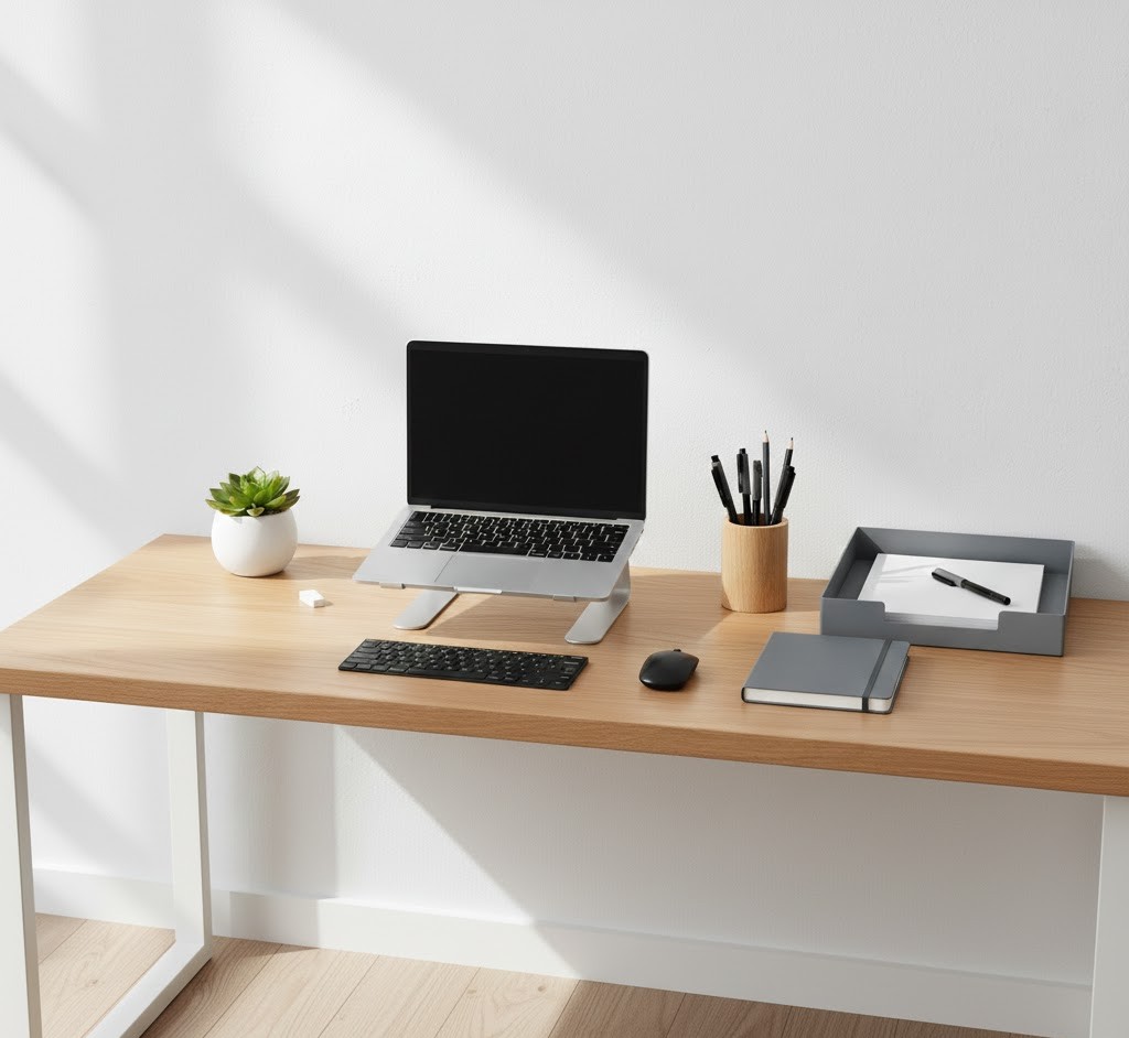 Perfectly organized minimalist desk