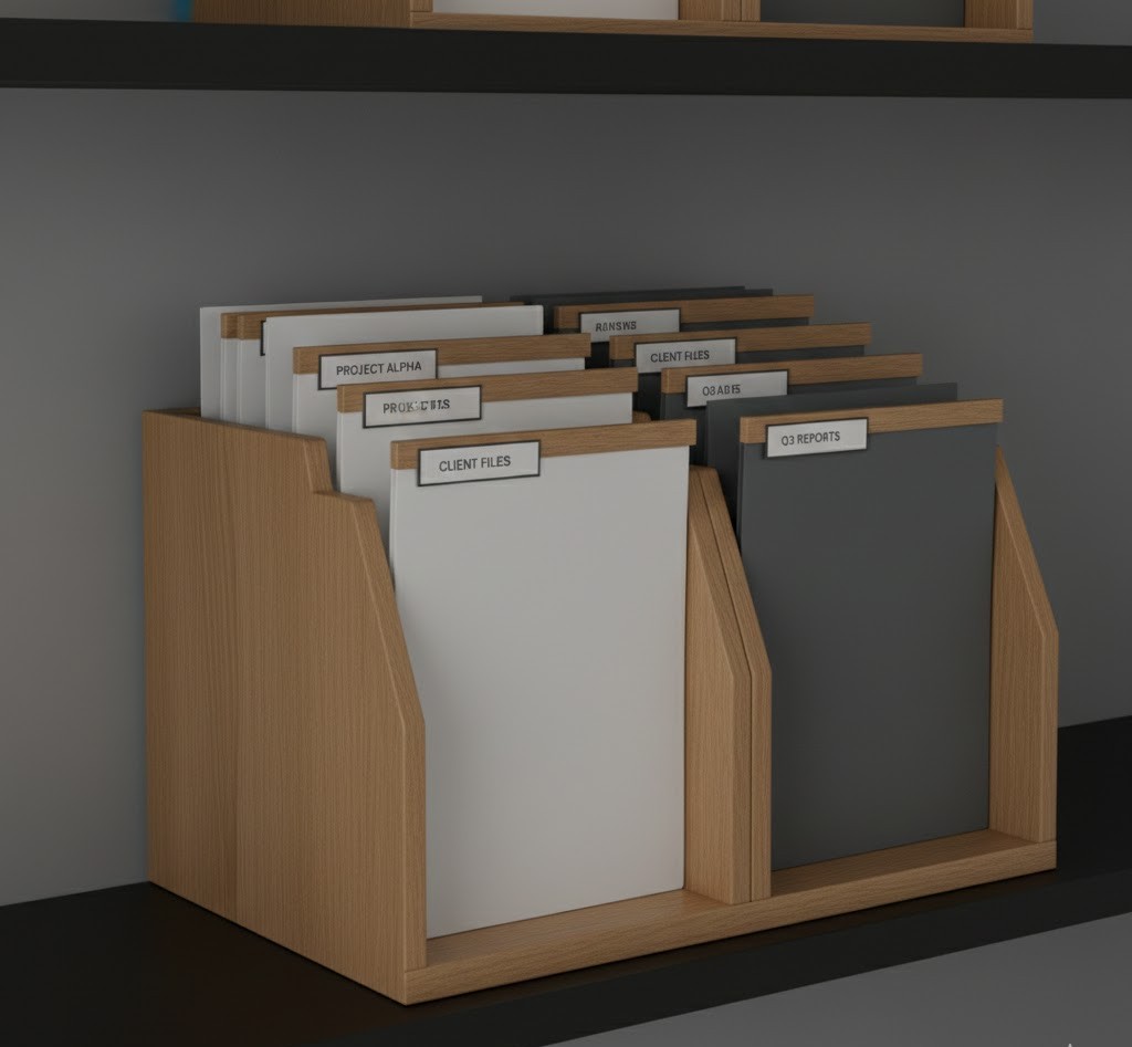 Elegant filing system with labeled folders