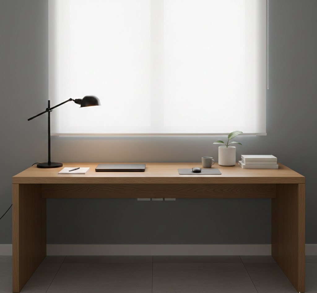 Well-lit minimalist workspace with task lighting
