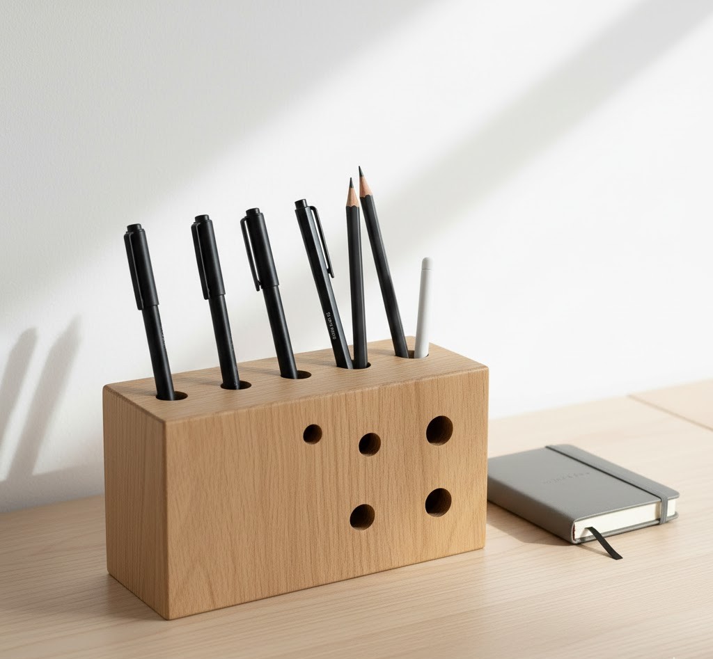 Elegant wooden pen and stationery holder